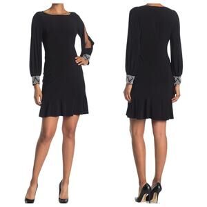 Marina Black Embellished Cuff Split Sleeve Dress Size 8 EUC